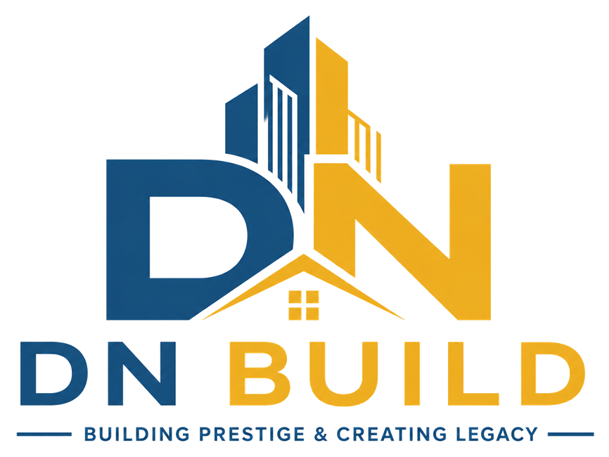 DN Build logo in blue and gold with the tagline Building Prestige and Creating Legacy